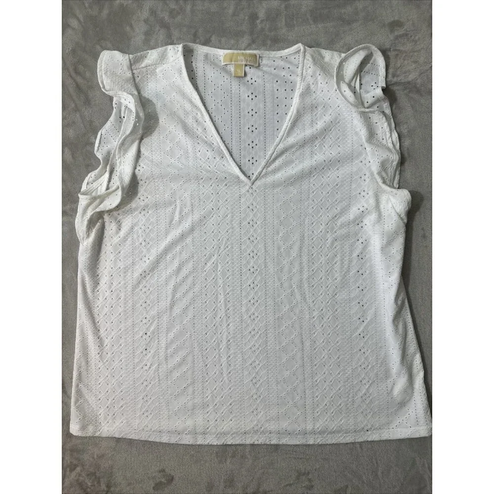 Women’s Michael Kors Blouse White V-Neck Size Xl